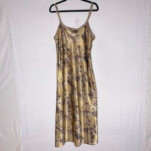 Vintage Premiere Collection Gold Brown Animal Print Satin Maxi Sleep Dress L